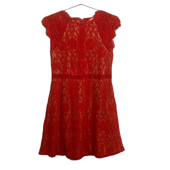 Altar'd State Dresses & Skirts - Altar’d State Womens Red Lace Cap Sleeve Knee Length Dress M